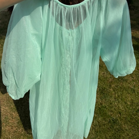 Vintage 60s Lingerie Robe Green Sheer Fairy Retro Peignoir Women Medium/Large. - Picture 2 of 8